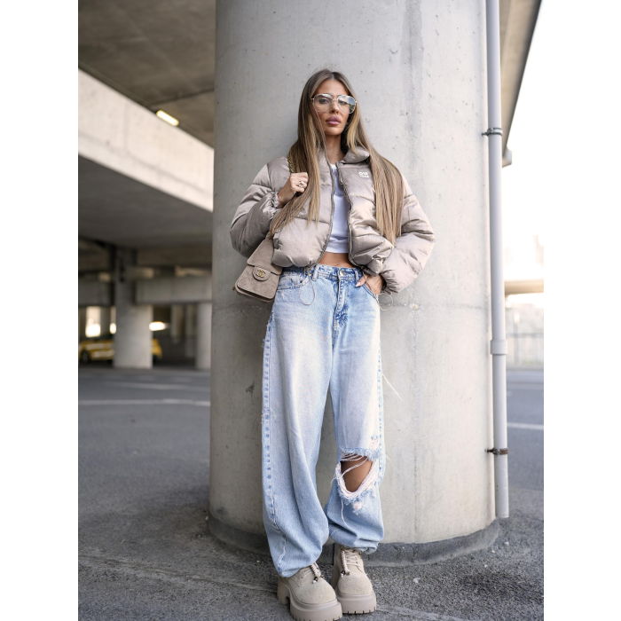 KURTKA DAMSKA BOMBER PIKOWANA OLAVOGA YUE DARK BEIGE