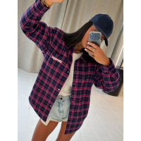 KURTKA PŁASZCZ DAMSKI KRATA OLAVOGA FIOLIE NAVY BLUE-PINK