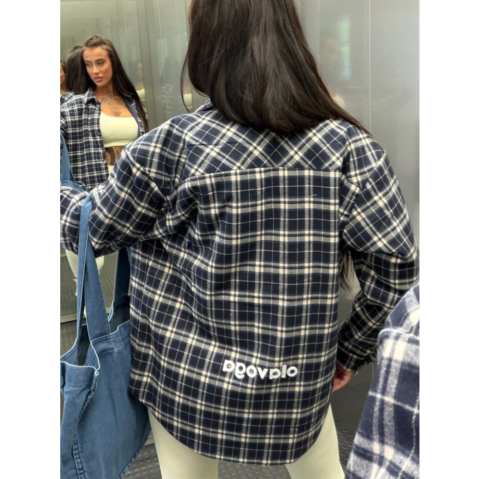 KURTKA PŁASZCZ DAMSKI KRATA OLAVOGA FIOLIE NAVY BLUE-BEIGE