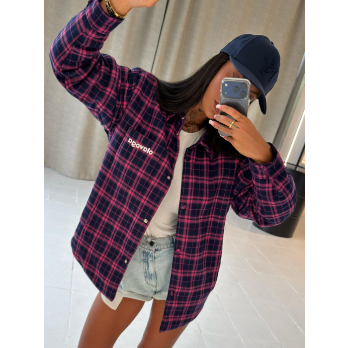 KURTKA PŁASZCZ DAMSKI KRATA OLAVOGA FIOLIE NAVY BLUE-PINK
