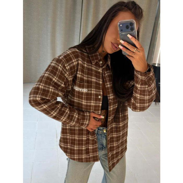 KURTKA PŁASZCZ DAMSKI KRATA OLAVOGA FIOLIE BROWN-BEIGE