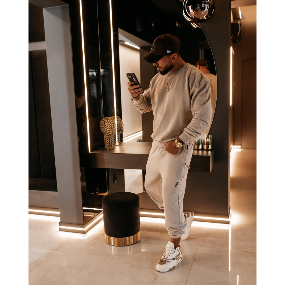 SPODNIE MĘSKIE DRESOWE BAWEŁNIANE OLAVOGA MEN ZAIRI PANTS BEIGE