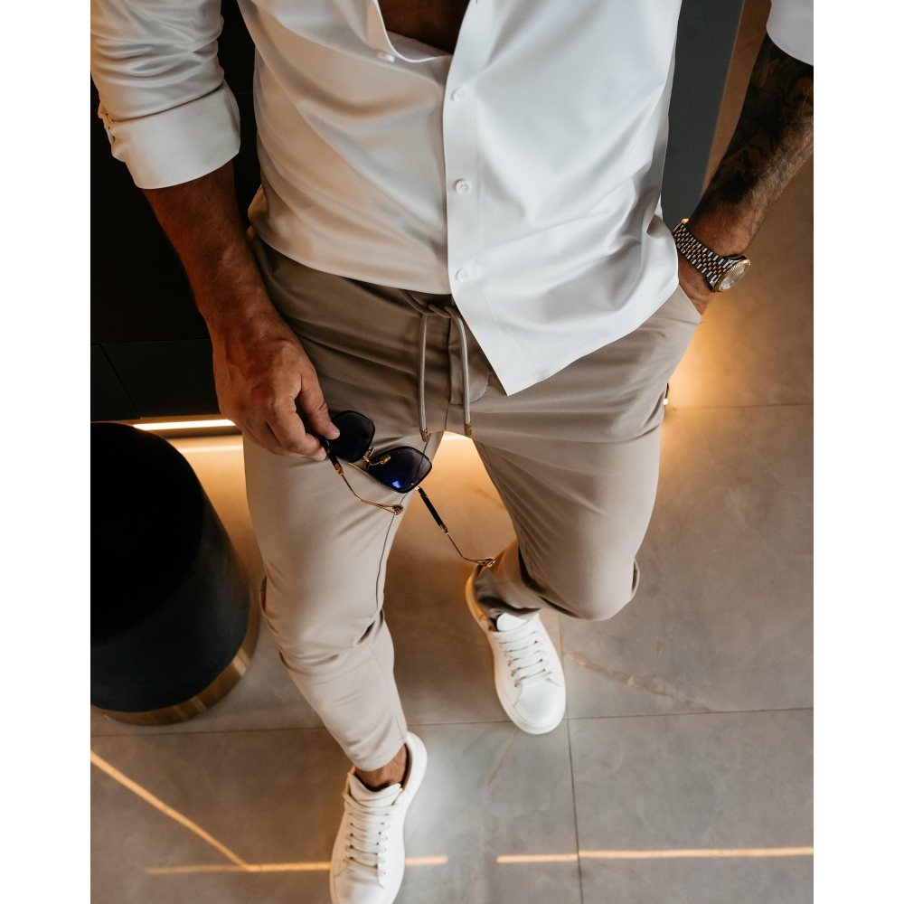 SPODNIE MĘSKIE ELEGANCKIE OLAVOGA MEN FYNK BEIGE