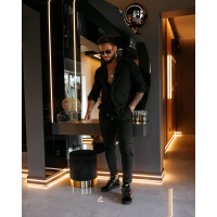SPODNIE MĘSKIE ELEGANCKIE OLAVOGA MEN FYNK BLACK