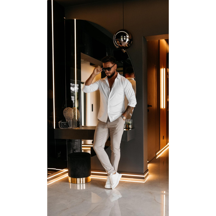 SPODNIE MĘSKIE ELEGANCKIE OLAVOGA MEN FYNK BEIGE
