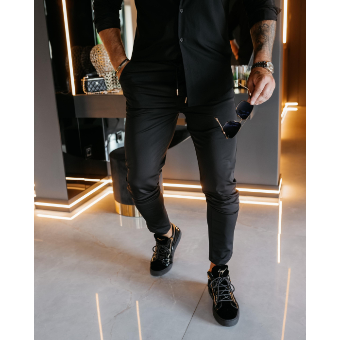 SPODNIE MĘSKIE ELEGANCKIE OLAVOGA MEN FYNK BLACK