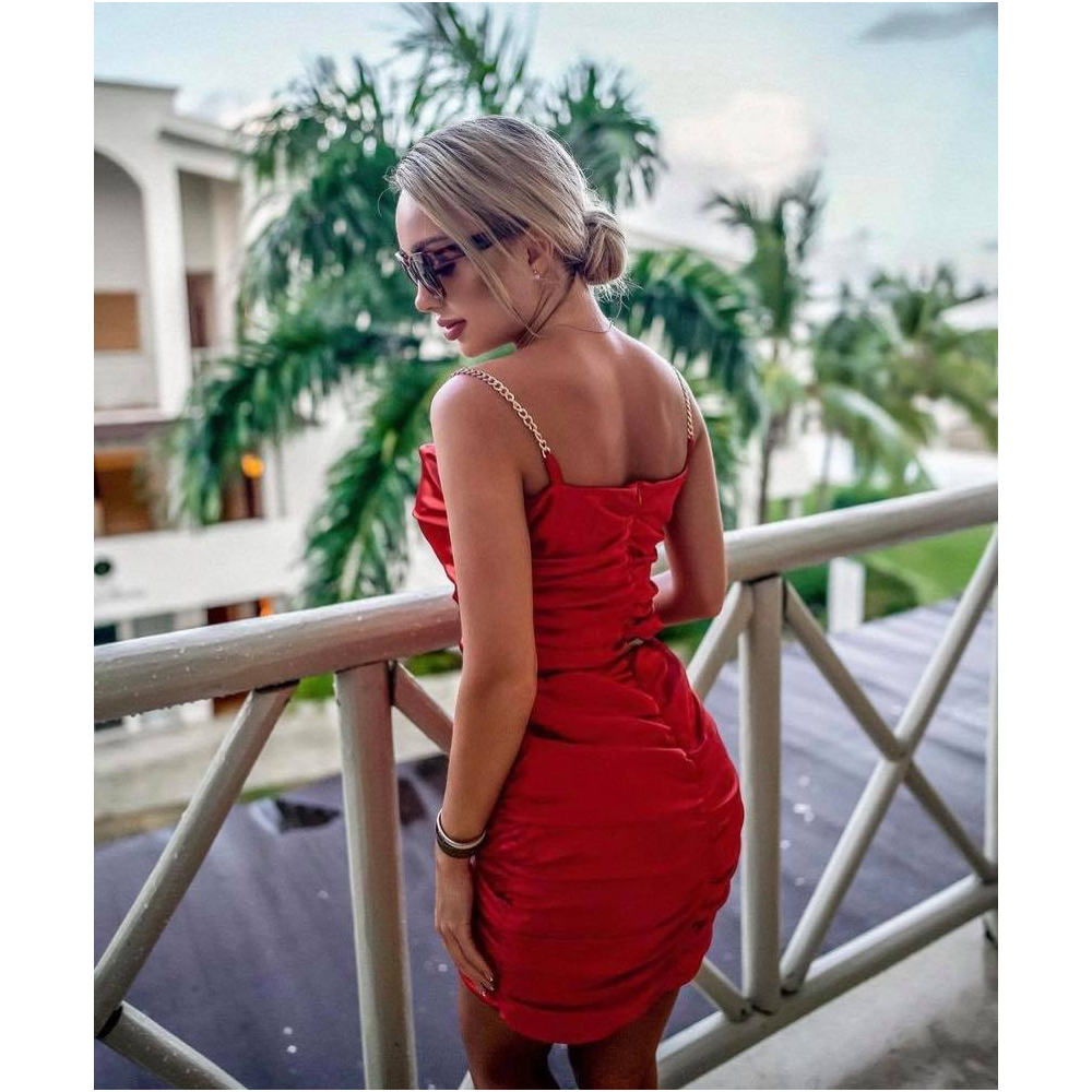 SUKIENKA SATIN NIGHT RED