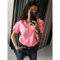 BLUZKA T-SHIRT FRILL NEON PINK
