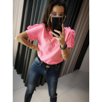 BLUZKA T-SHIRT FRILL NEON PINK