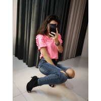 BLUZKA T-SHIRT FRILL NEON PINK