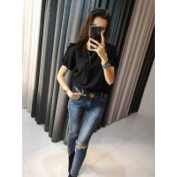 BLUZKA T-SHIRT FRILL BLACK