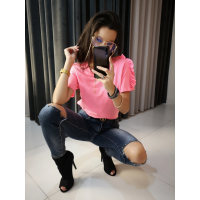 BLUZKA T-SHIRT FRILL NEON PINK