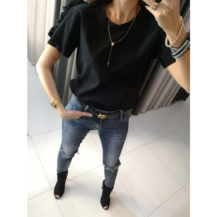 BLUZKA T-SHIRT FRILL BLACK