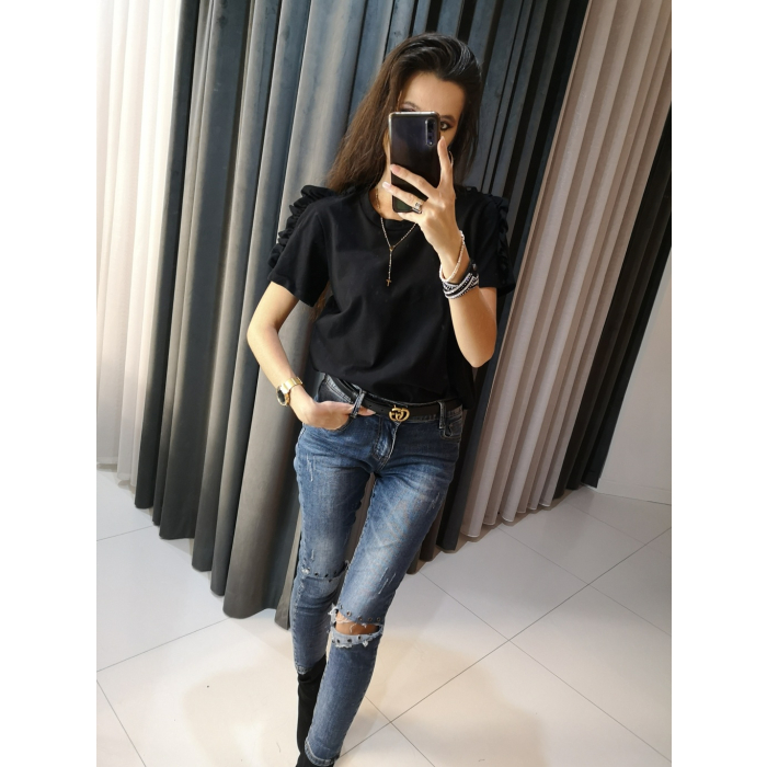 BLUZKA T-SHIRT FRILL BLACK