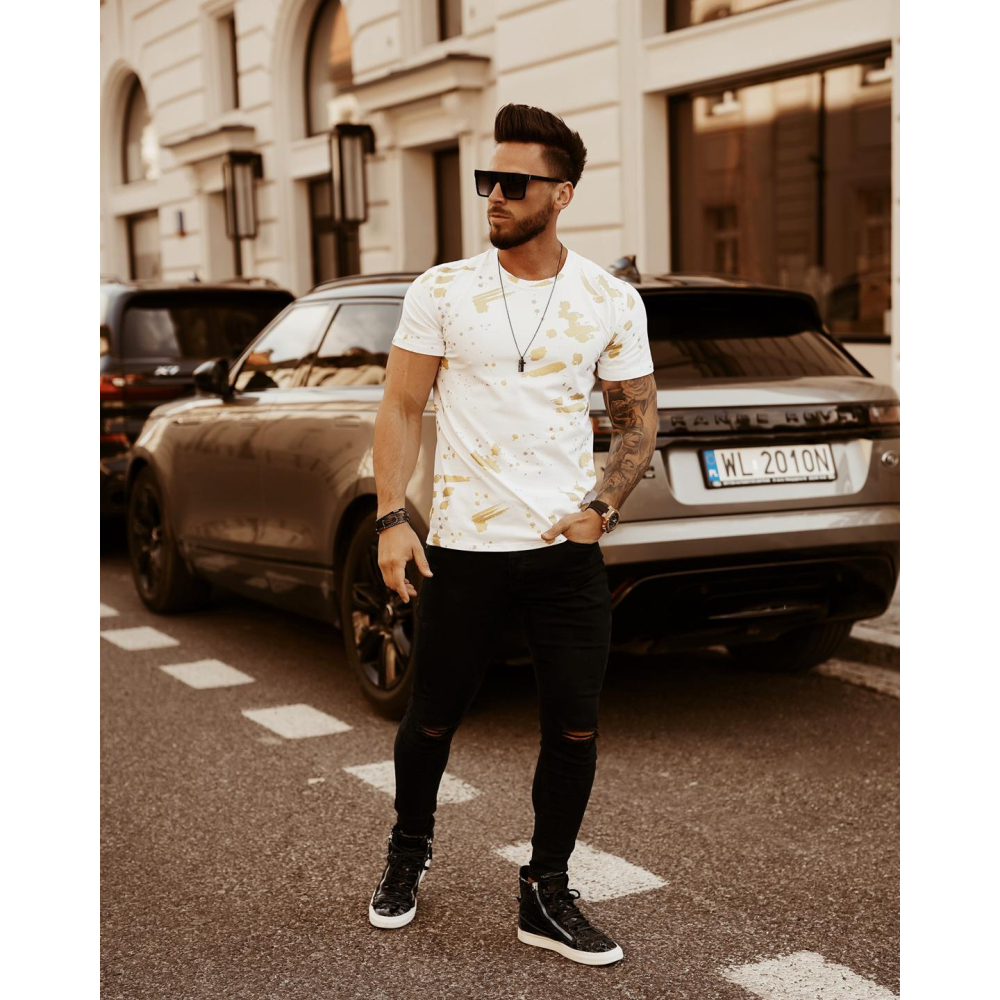 BLUZKA T-SHIRT MĘSKI COLOR SPLASH WHITE (GOLD)