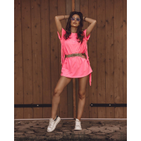 BLUZKA T-SHIRT FRINGE NEON PINK