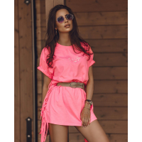 BLUZKA T-SHIRT FRINGE NEON PINK