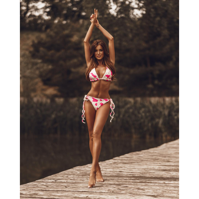 STRÓJ KOSTIUM KĄPIELOWY BIKINI PAINT SWIMSUIT WHITE - NEON PINK