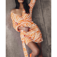 SUKIENKA STRONG PRINT NEON ORANGE