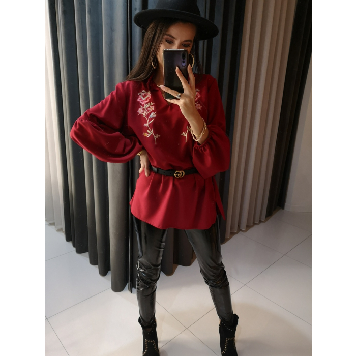 KOSZULA FOLK HAFT BORDO