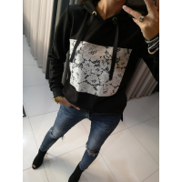 BLUZA Z KAPTUREM GIPIURA BLACK