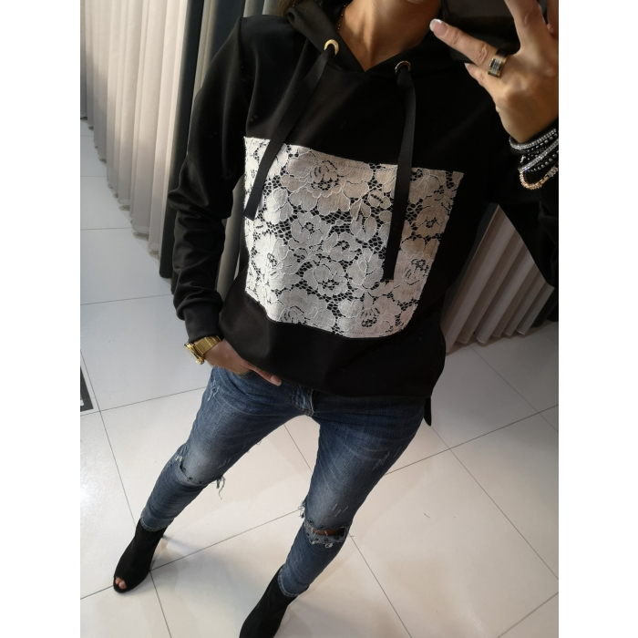 BLUZA Z KAPTUREM GIPIURA BLACK