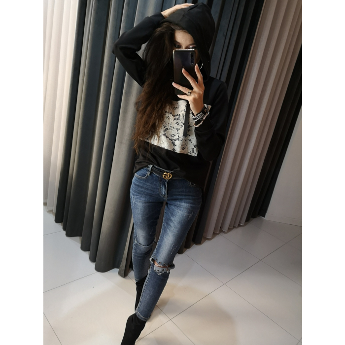 BLUZA Z KAPTUREM GIPIURA BLACK