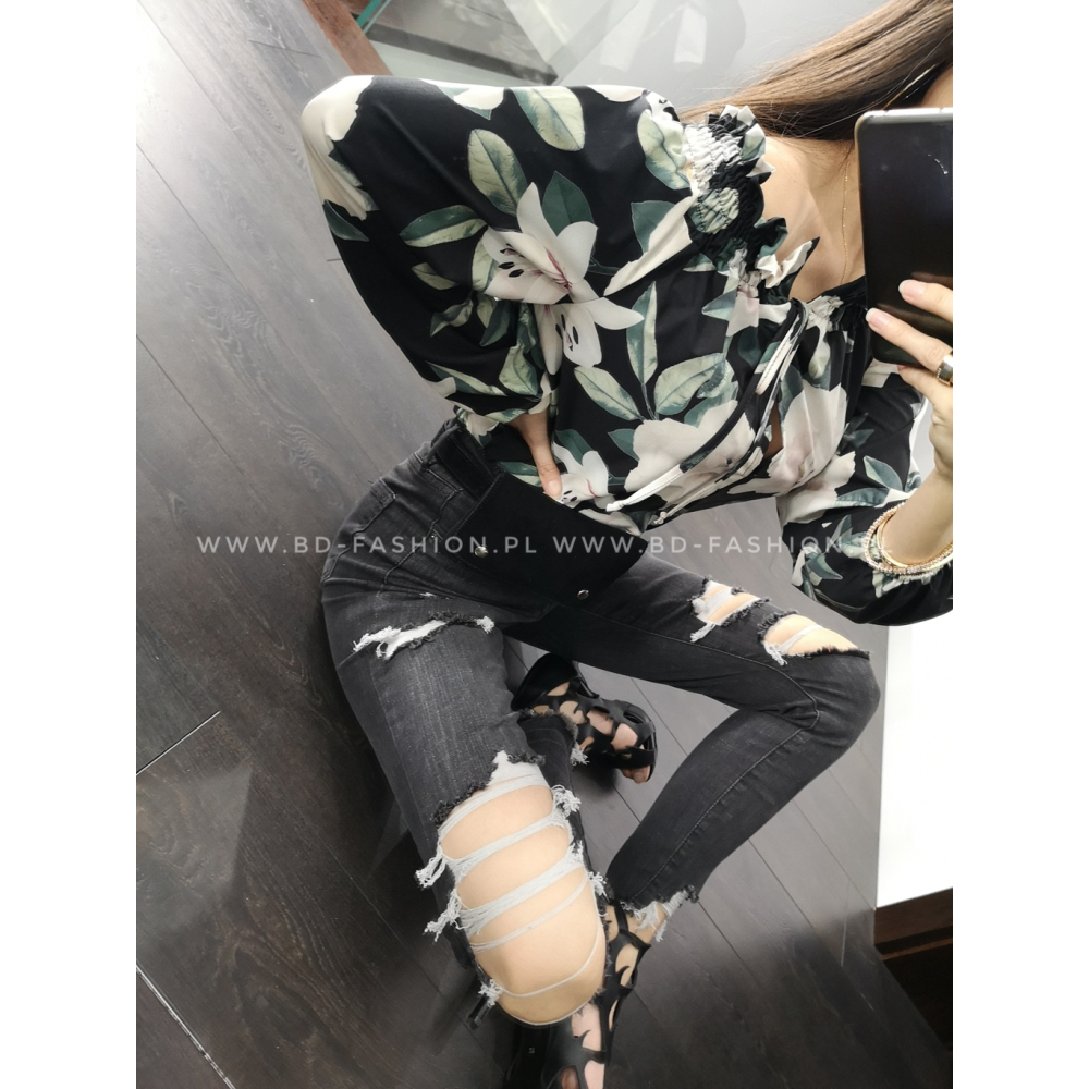 BLUZKA HISZPANKA FLOWERS BLACK