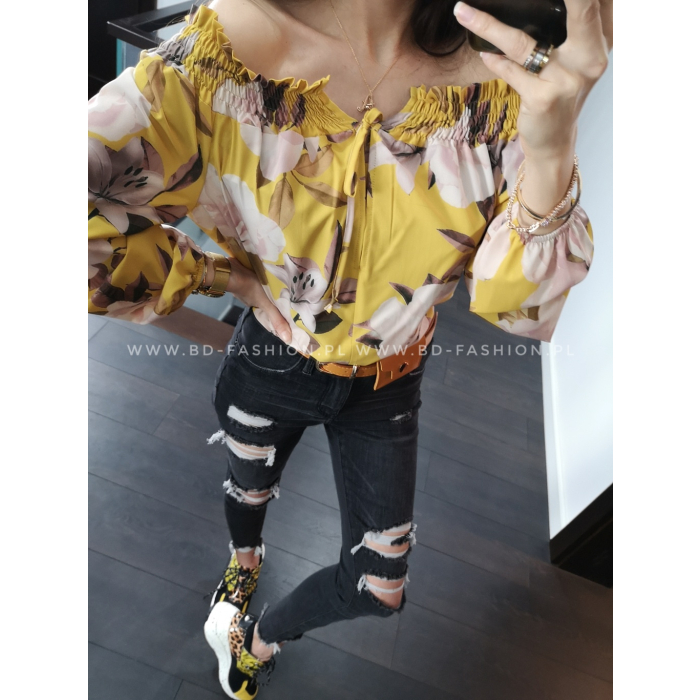 BLUZKA HISZPANKA FLOWERS MUSTARD