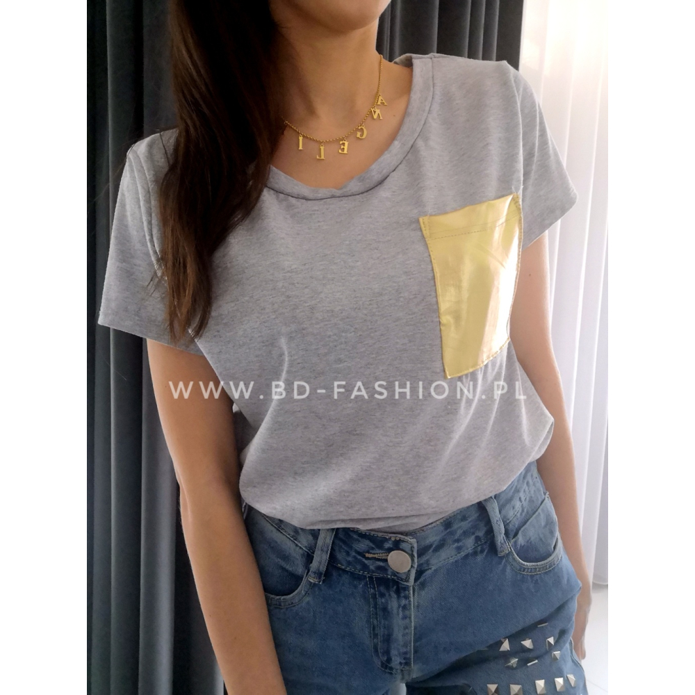 BLUZKA T-SHIRT GOLD POCKET GRAY