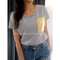 BLUZKA T-SHIRT GOLD POCKET GRAY