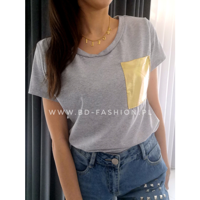 BLUZKA T-SHIRT GOLD POCKET GRAY