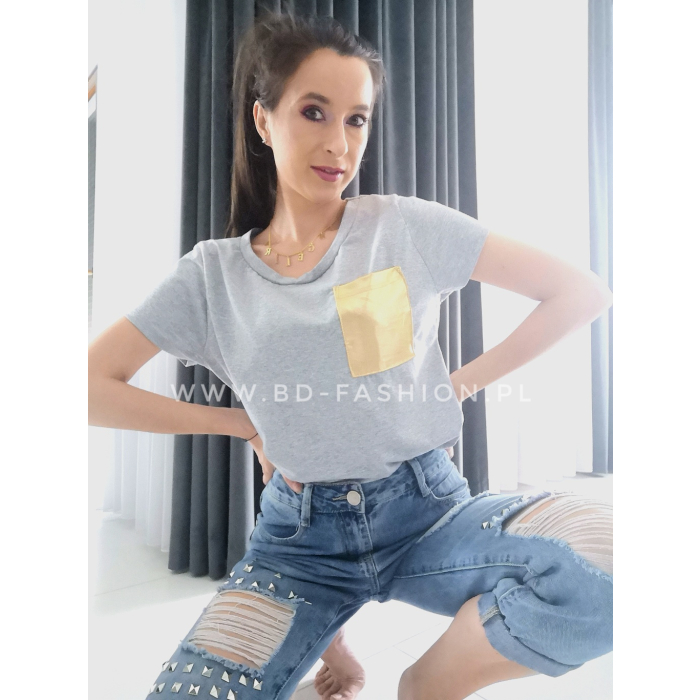 BLUZKA T-SHIRT GOLD POCKET GRAY