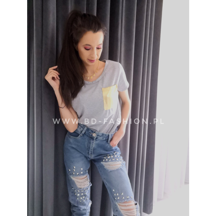 BLUZKA T-SHIRT GOLD POCKET GRAY