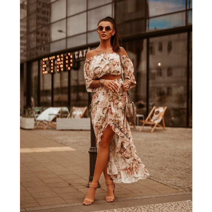 KOMPLET MAXI FLOWER RÓŻE BEŻ