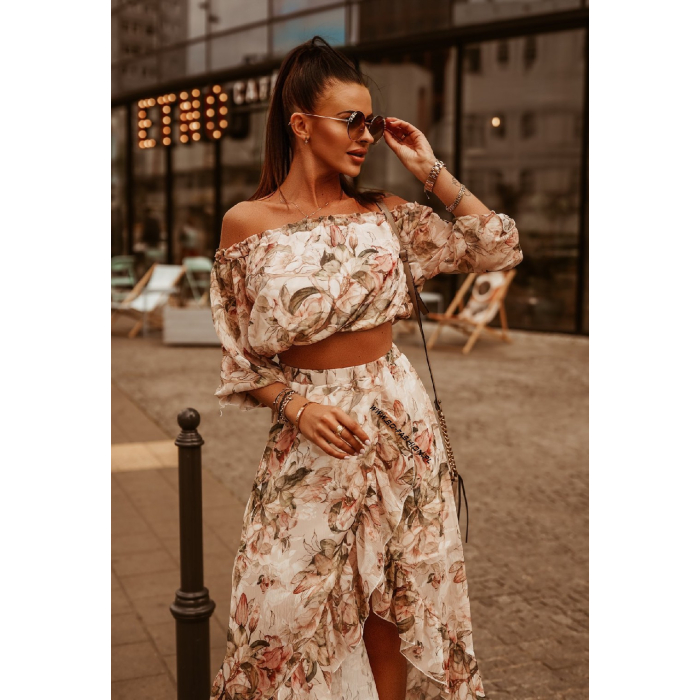 KOMPLET MAXI FLOWER RÓŻE BEŻ