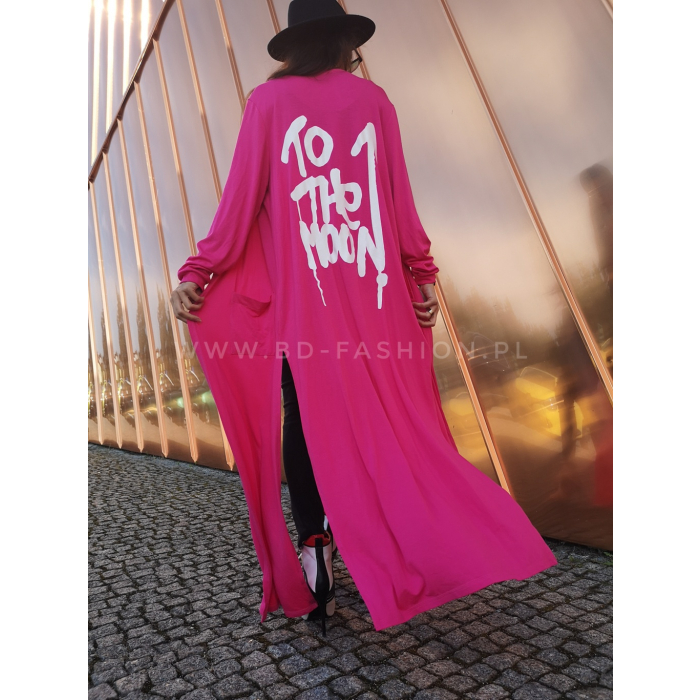 NARZUTA DZIANINOWA LONG TO THE MOON NEON PINK