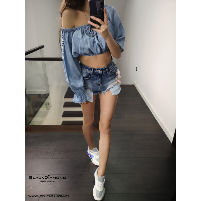 SPODENKI JEANS FLOWER POCKET
