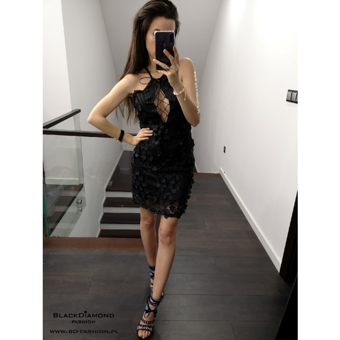SUKIENKA 3D FLOWER BLACK