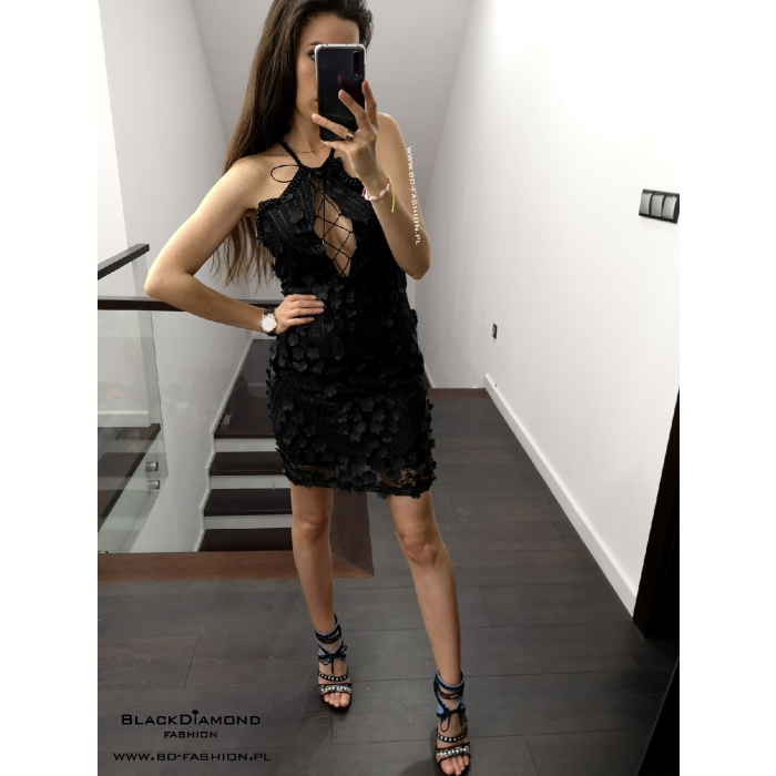 SUKIENKA 3D FLOWER BLACK