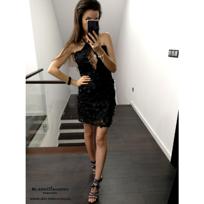 SUKIENKA 3D FLOWER BLACK