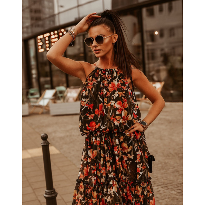 SUKIENKA HAWAI FLOWERS BLACK