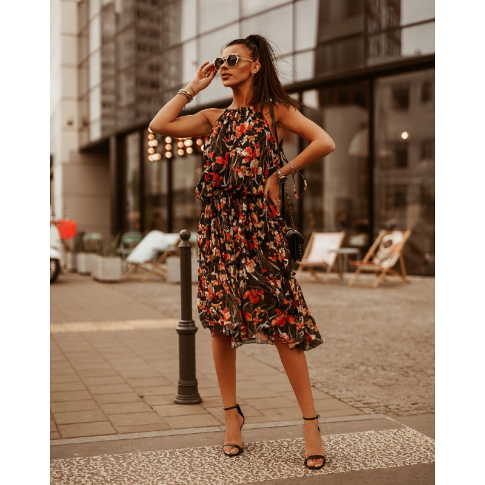 SUKIENKA HAWAI FLOWERS BLACK