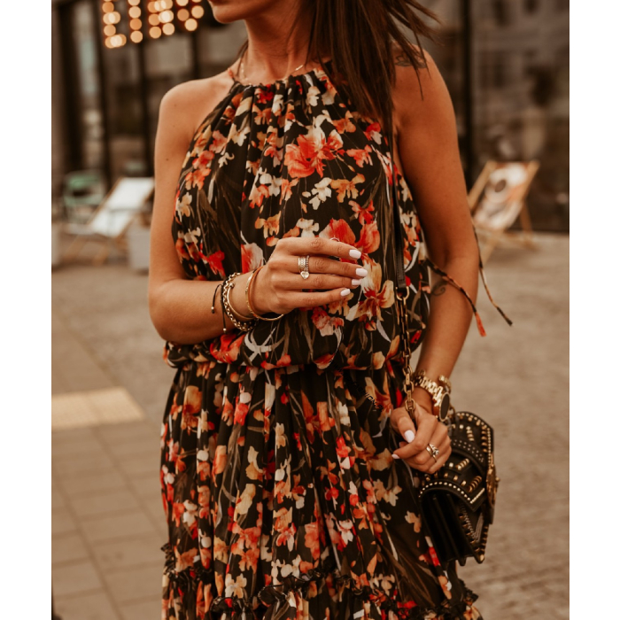 SUKIENKA HAWAI FLOWERS BLACK