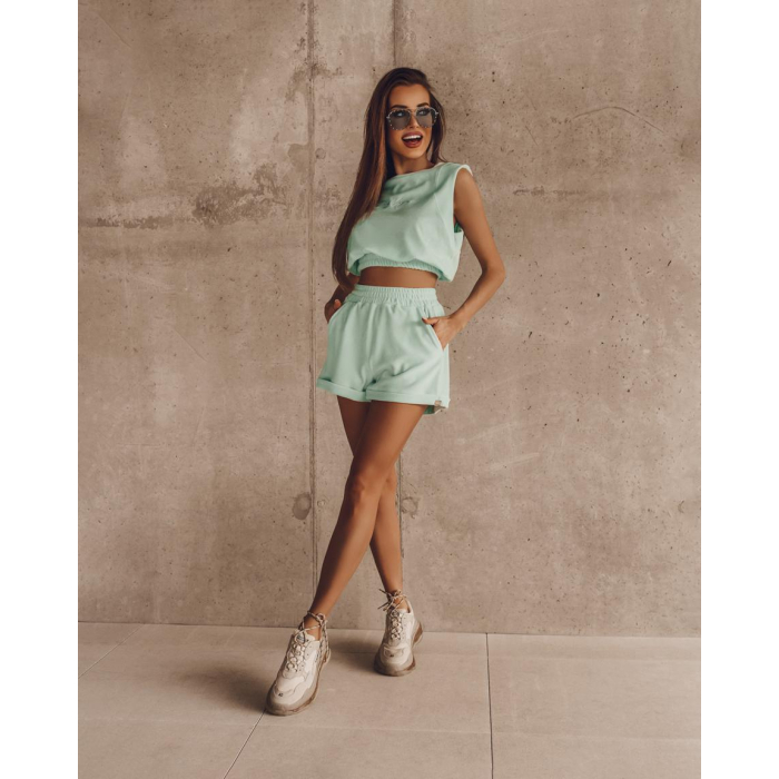 KOMPLET DRES VELVET COTTON SUMMER MIĘTA