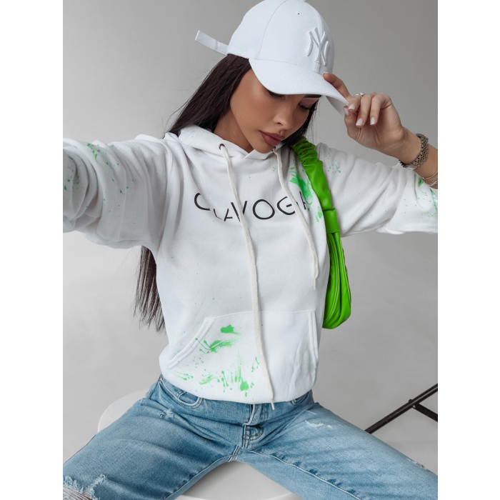 BLUZA BAWEŁNIANA CHLAPANA FARBĄ MAGMA ECRU (NEON GREEN)