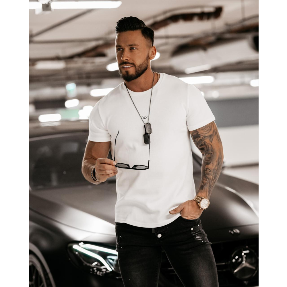 BLUZKA T-SHIRT MĘSKI PRĄŻKOWANY EVAN ECRU