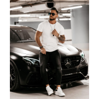 BLUZKA T-SHIRT MĘSKI PRĄŻKOWANY EVAN ECRU
