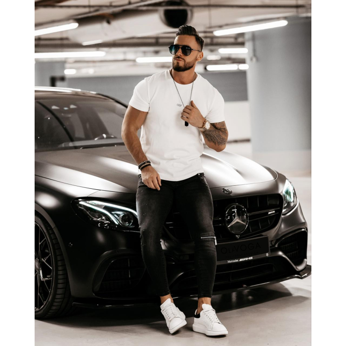 BLUZKA T-SHIRT MĘSKI PRĄŻKOWANY EVAN ECRU