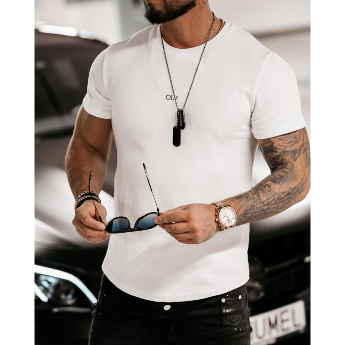 BLUZKA T-SHIRT MĘSKI PRĄŻKOWANY EVAN ECRU